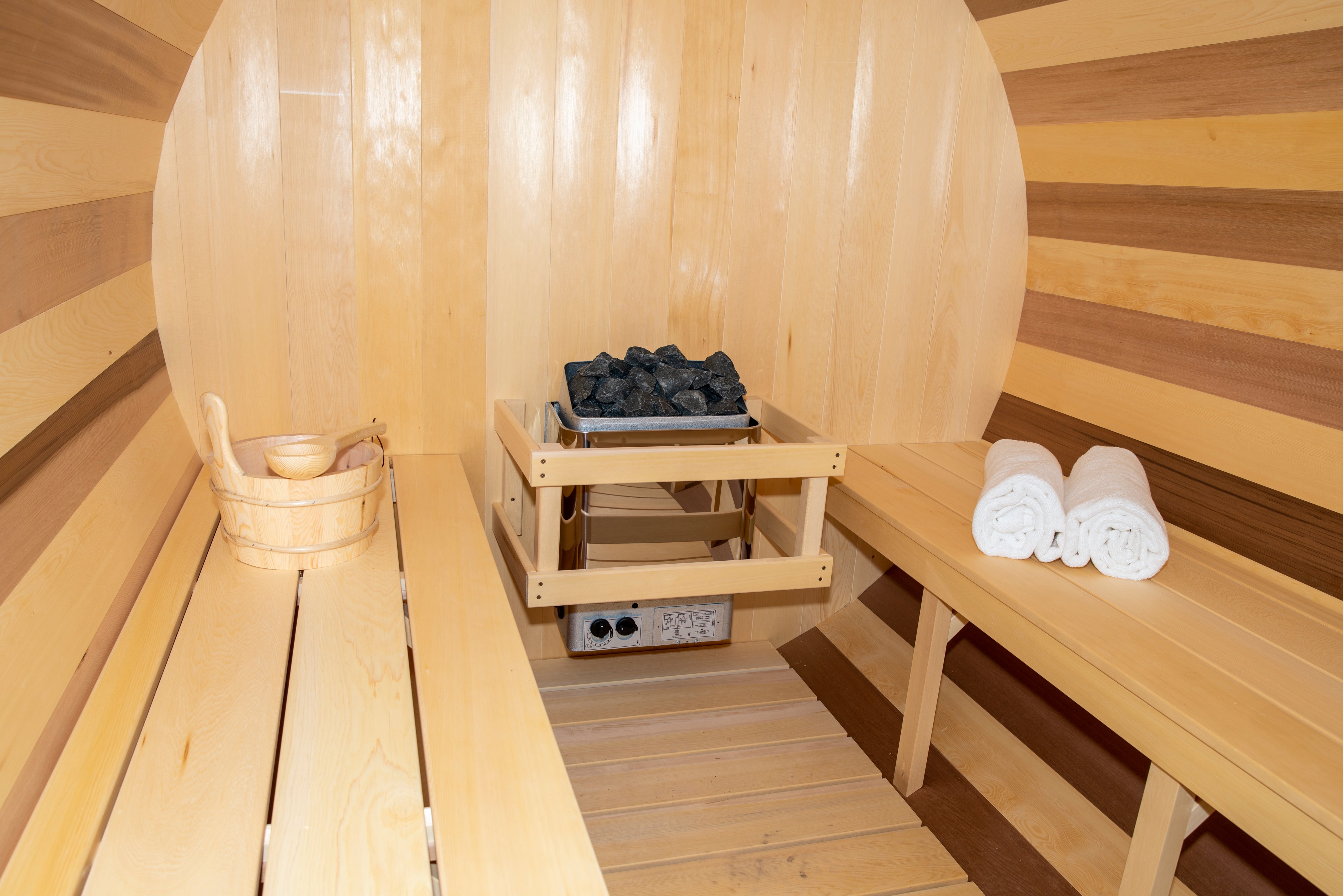 CT Tranquility Barrel Sauna View of the inside of the heater
