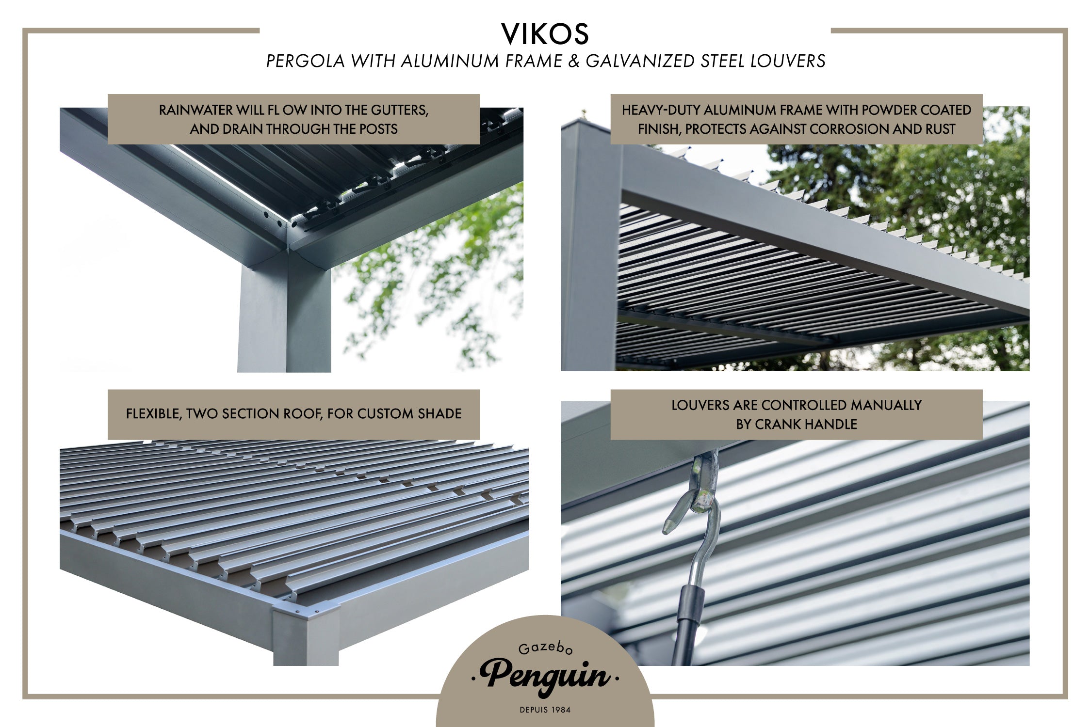 Gazebo Penguin Vikos Aluminum stand alone Pergola
