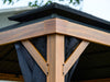 Wooden pergola structure with a roof overhang