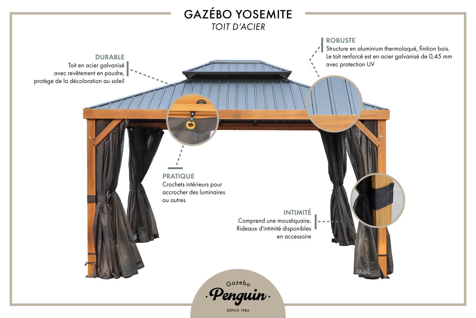 the penguin Yosemite gazebo with more features in french