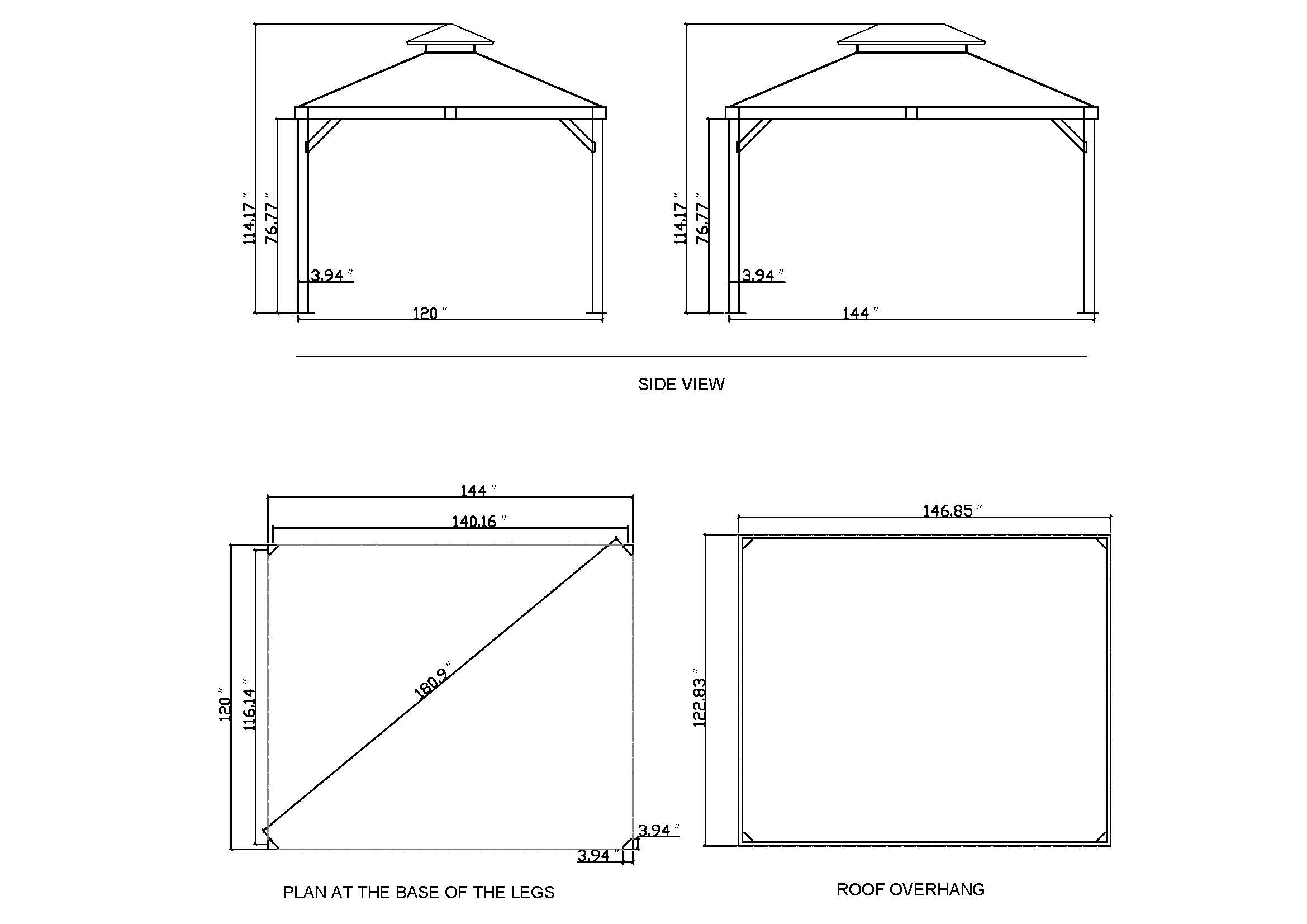 The penguin Yosemite gazebo spec sheet