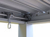 Metal bracket with a hook attached to a ceiling